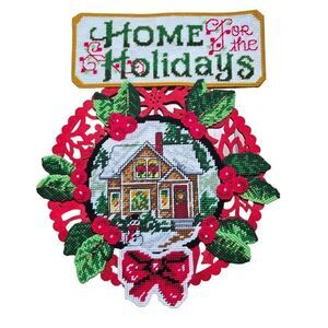 Herrschners Christmas Home For The Holidays Stamped Cross Stitch Wall Hanging